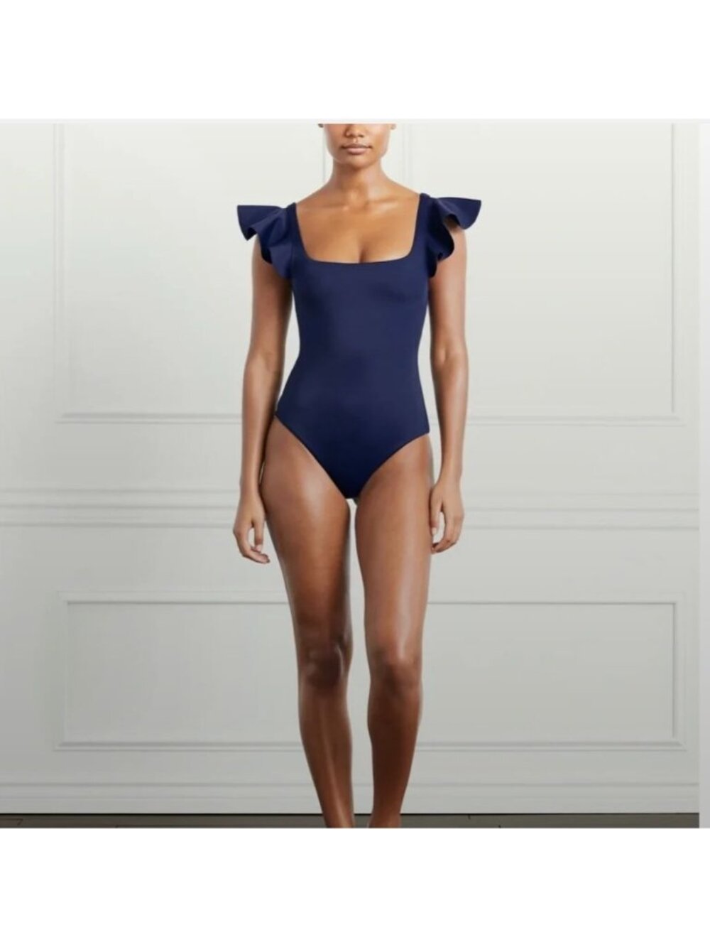 Hill House Home Rosie One Piece Navy Blue Ruffle Swimsuit M